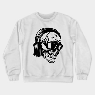 Skull with Headphones Funny Skull Crewneck Sweatshirt